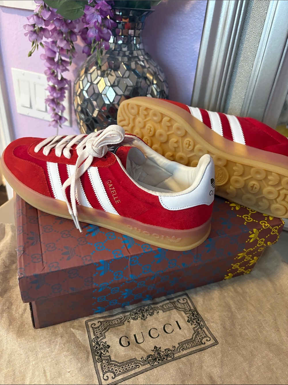 adidas Gazelle Red White Suede Athletic Sneakers